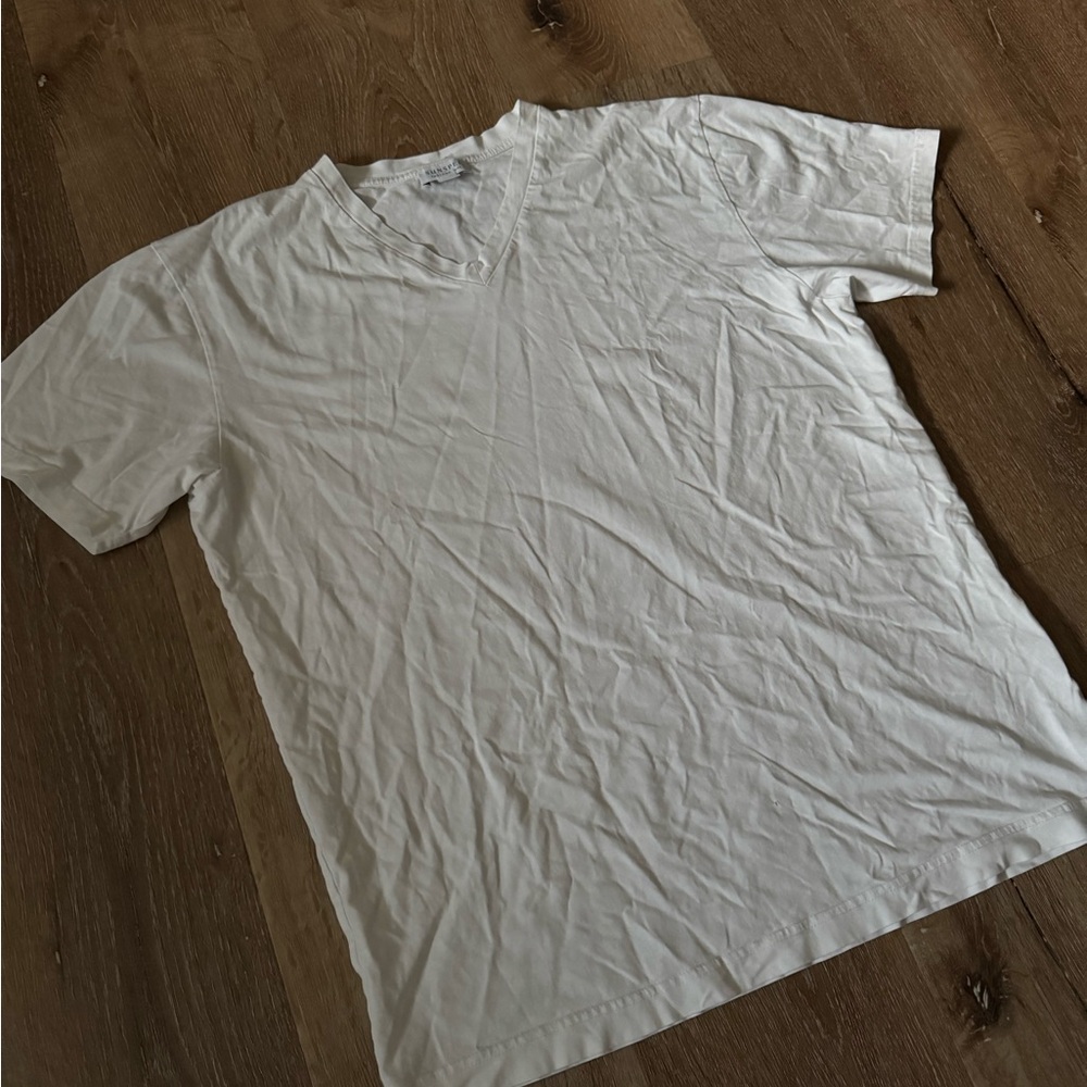 Sunspel Men's White V-Neck T-Shirt‎ Size L